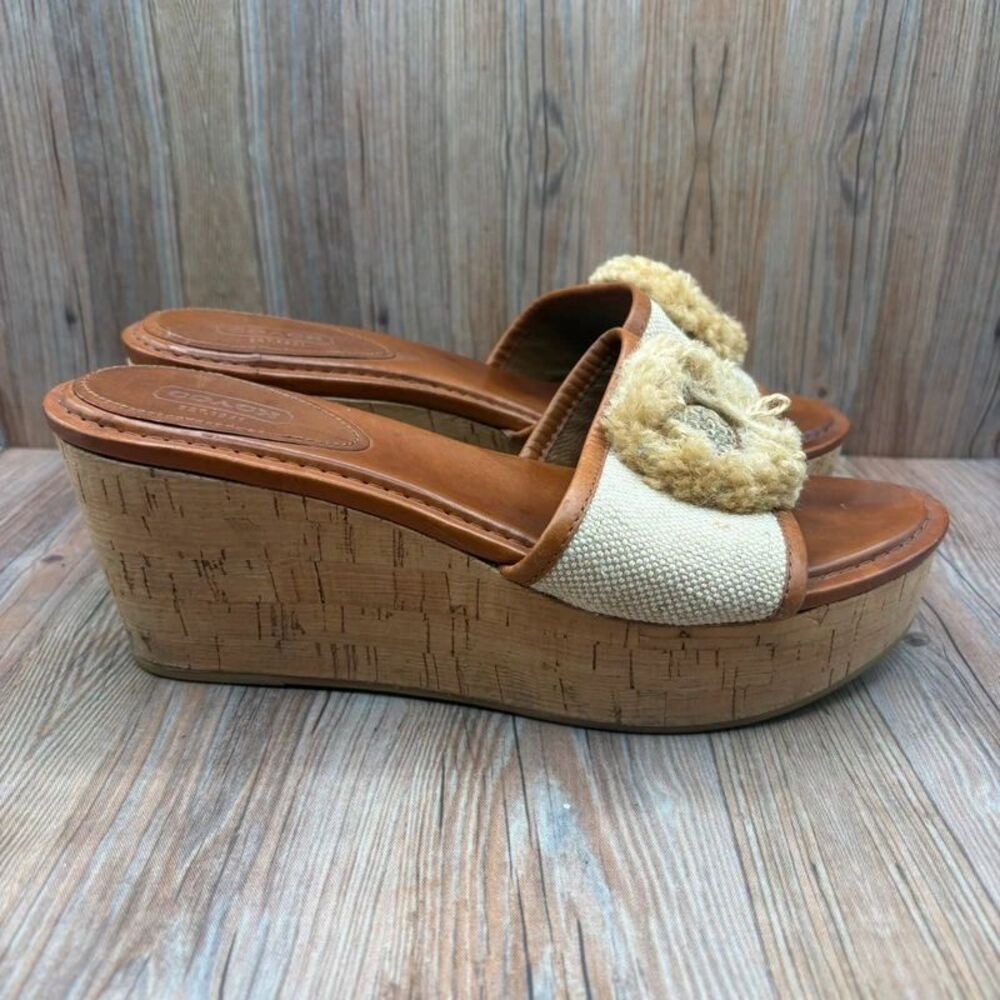 Coach Platform Wedge Sandals Cork Slip On Size 9.5
